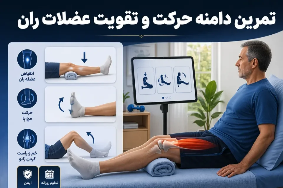 تمرین دامنه حرکت و تقویت عضلات ران — تمرین توانبخشی برای بهبود دامنه حرکت بعد از تعویض مفصل زانو